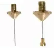 Two brass Vicat needle fittings, one plain and one with a small collar near the needle tip