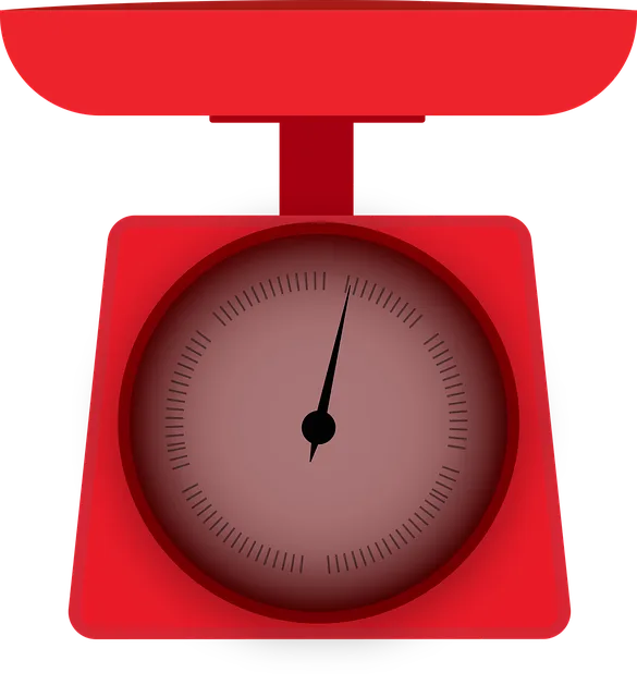 Cartoon of a red dial weighing scale