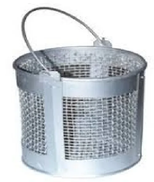 Perforated wire mesh basket with a wire handle for suspending aggregate in water